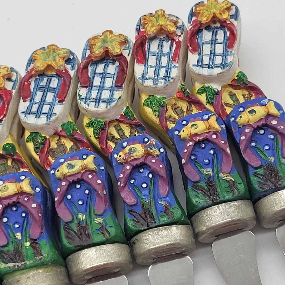 Appetizer Forks Novelty Flip Flops, Palm Trees & Fish Summer Cocktail Set Of 8
